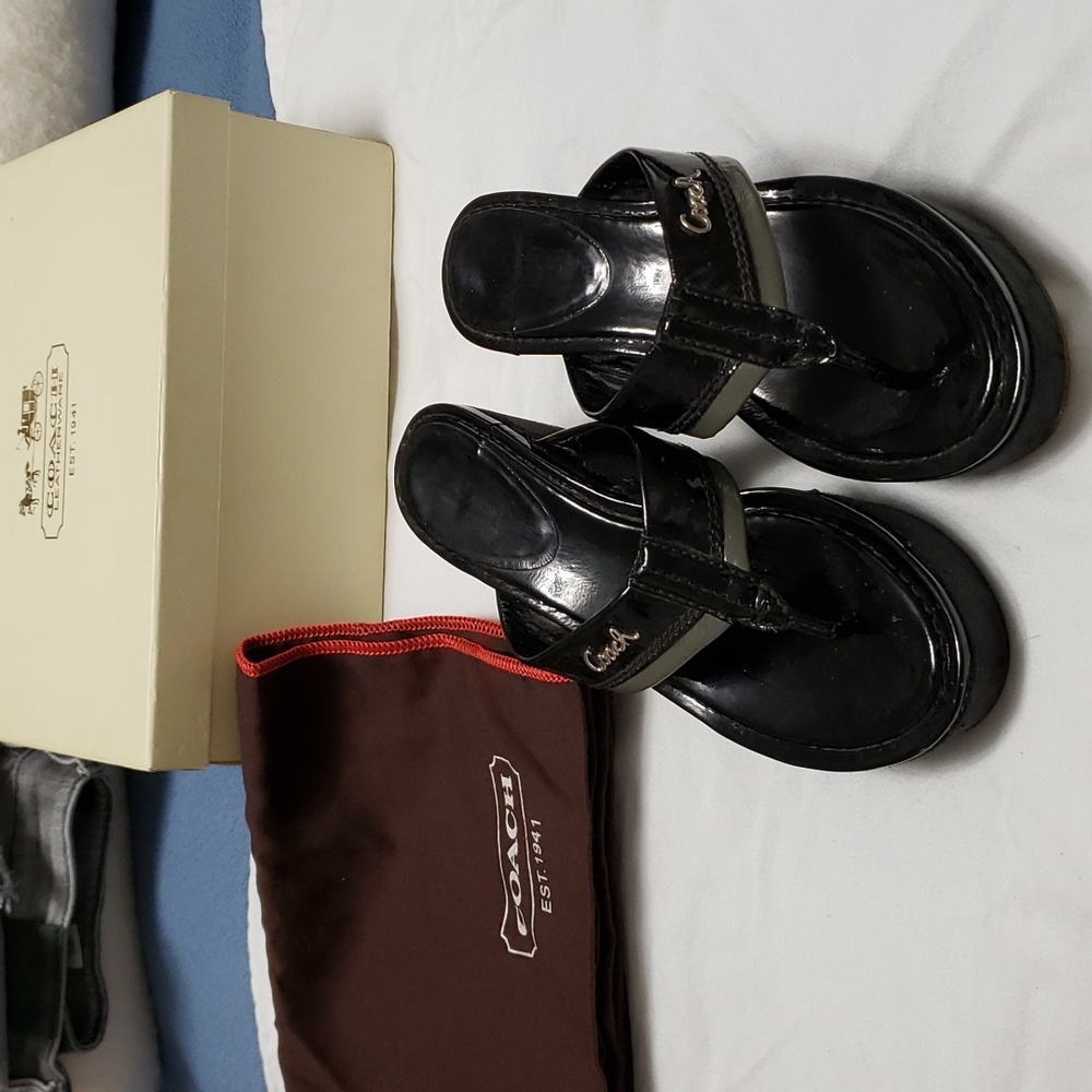 Coach Jody Crinkle Patent Leather Wedges